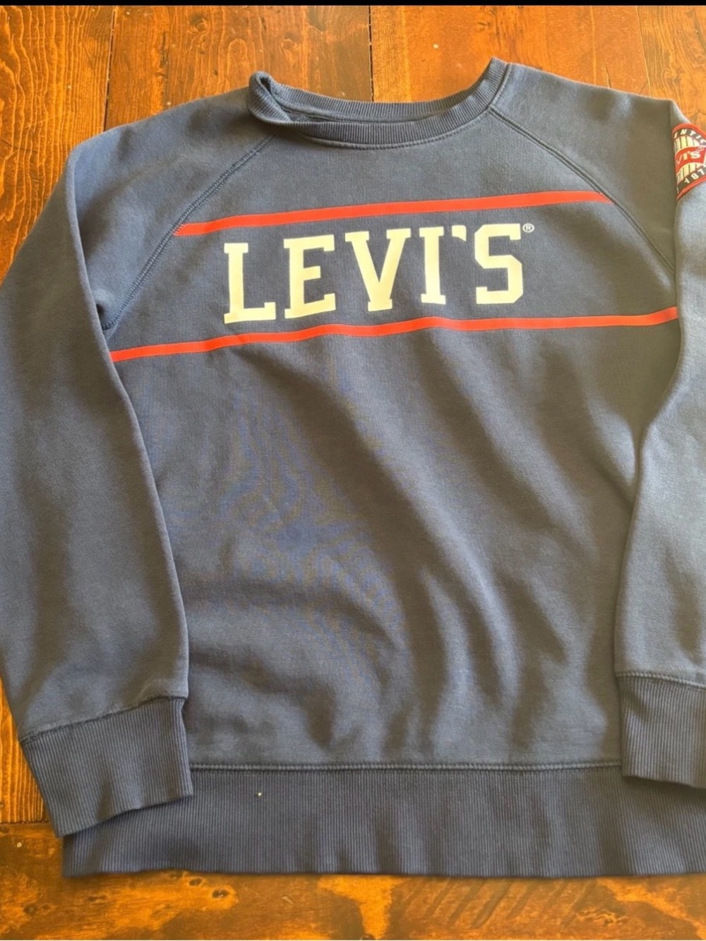 Levi's Navy Crewneck Sweatshirt with Red Stripe and White Logo